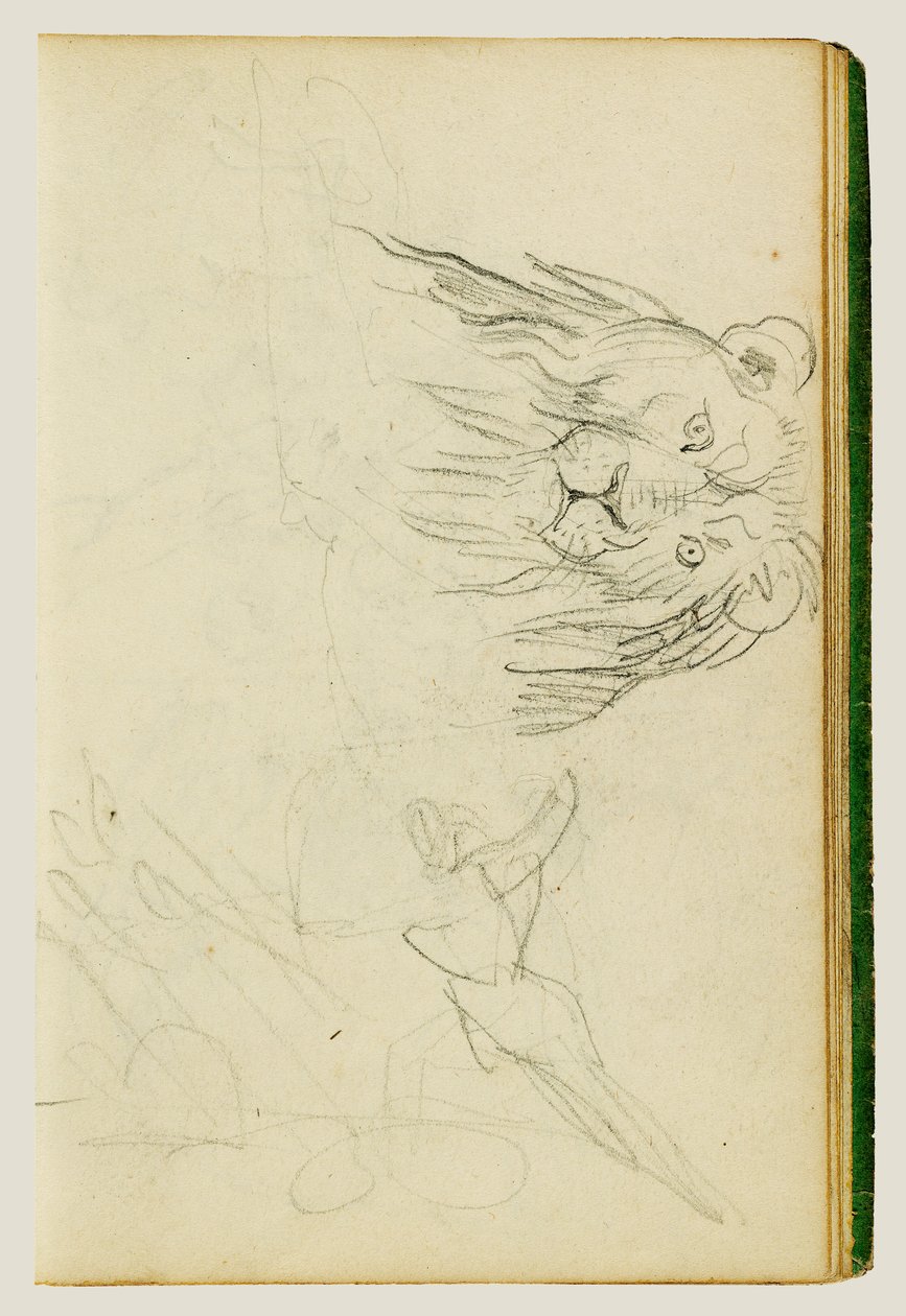 Vooraanzicht van een zittende leeuw door Theodore Gericault