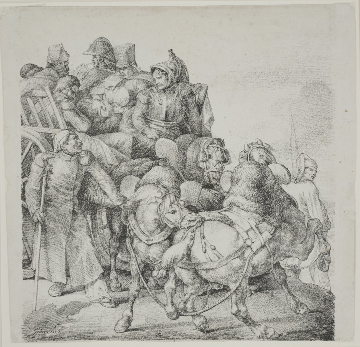 Paard-en-wagen Vol Gewonde Soldaten, lithografie door C. Motte door Theodore Gericault