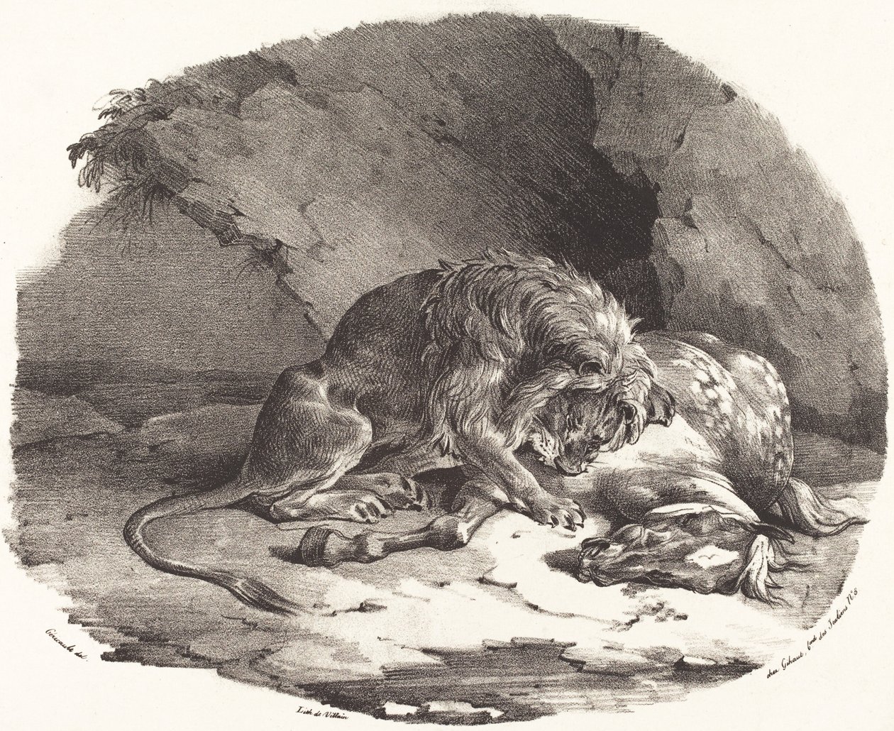 Paard verslonden door een leeuw door Theodore Gericault