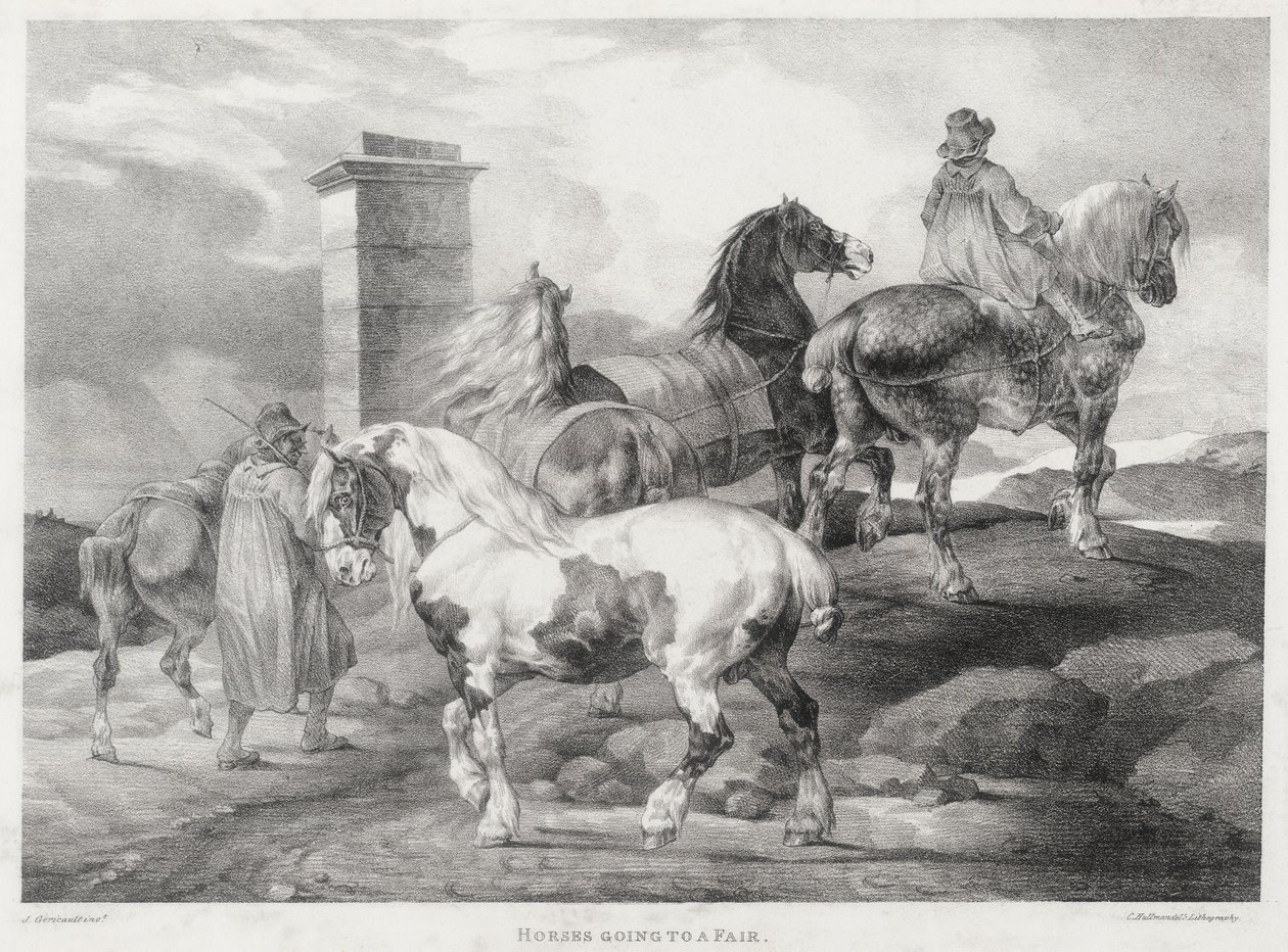 Paarden op weg naar een kermis door Theodore Gericault