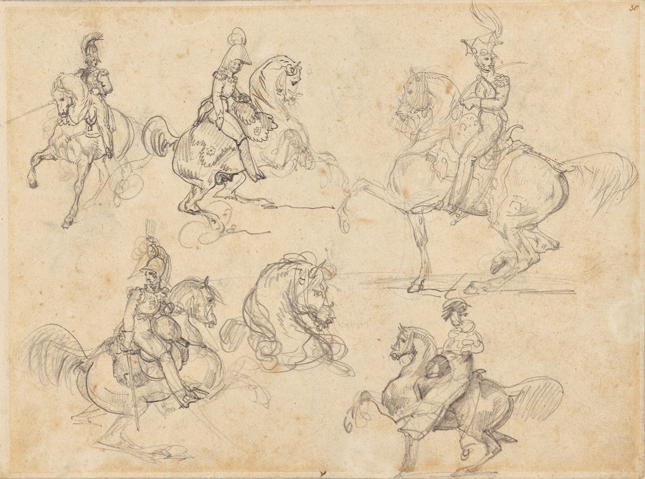 Paarden en ruiters (recto); Paarden (verso) door Theodore Gericault