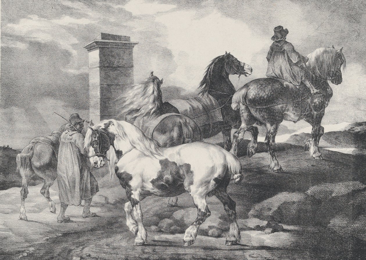 Paarden gaan naar een Kermis door Theodore Gericault