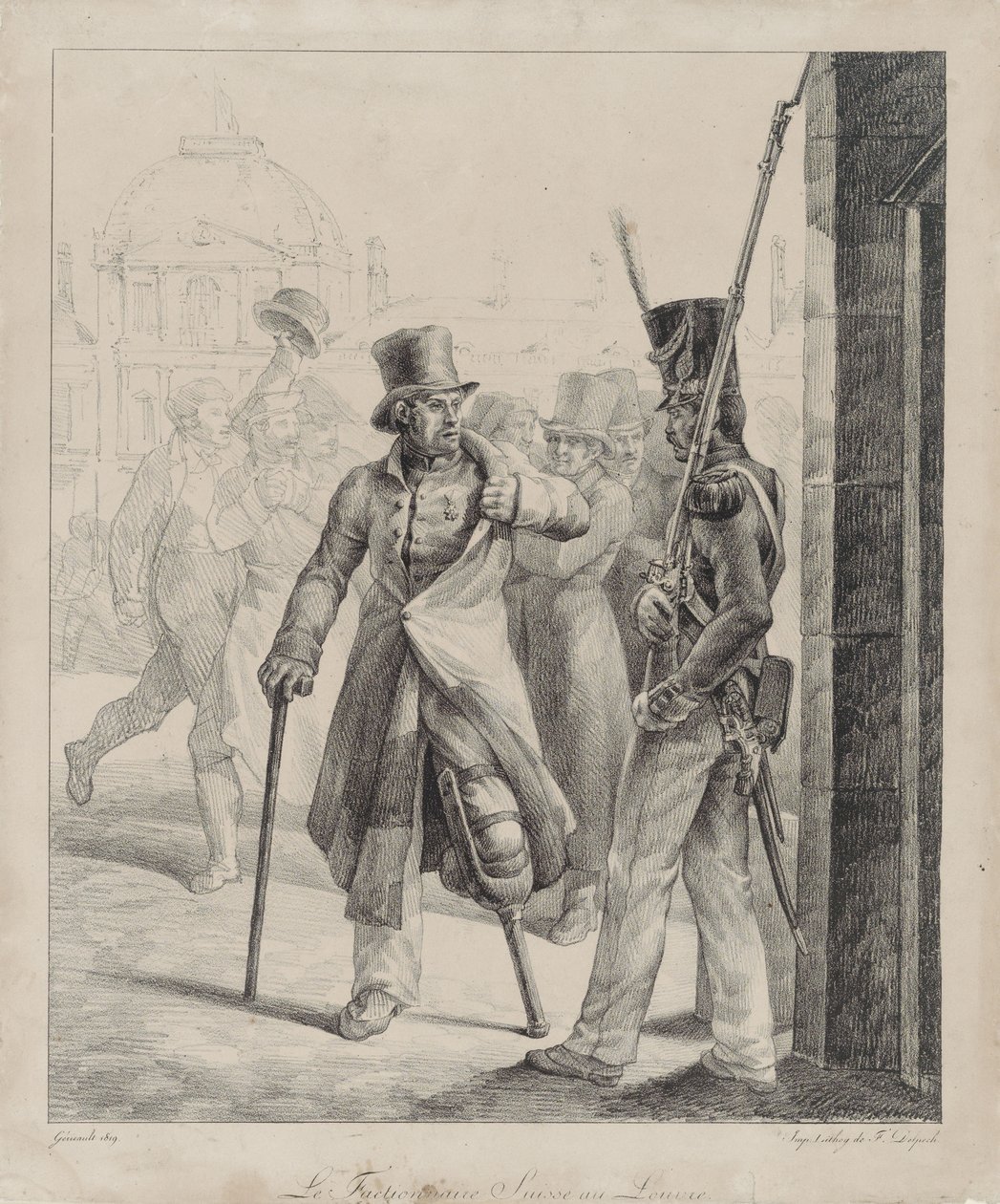 De Zwitserse koninklijke wachtpost in het Louvre (The Swiss Royal Guard Sentry at the Louvre) door Theodore Gericault