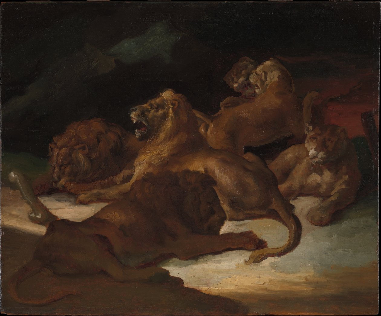 Leeuwen in een bergachtig landschap door Theodore Gericault