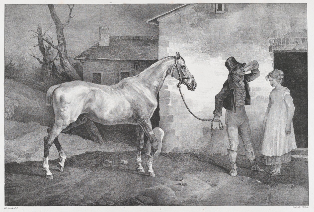 Een oud paard bij de deur van een herberg door Theodore Gericault