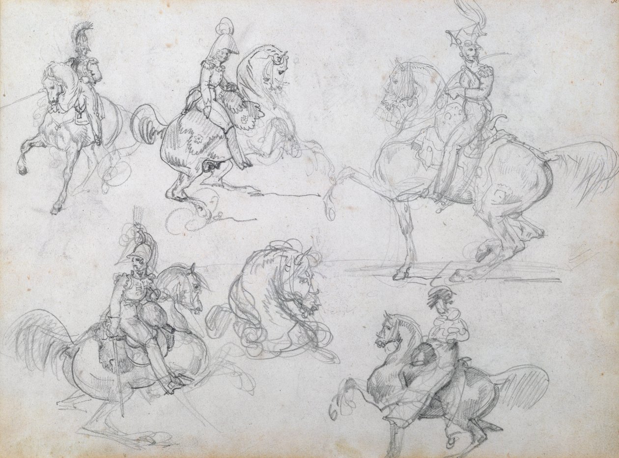 Ruiters op steigende paarden door Theodore Gericault