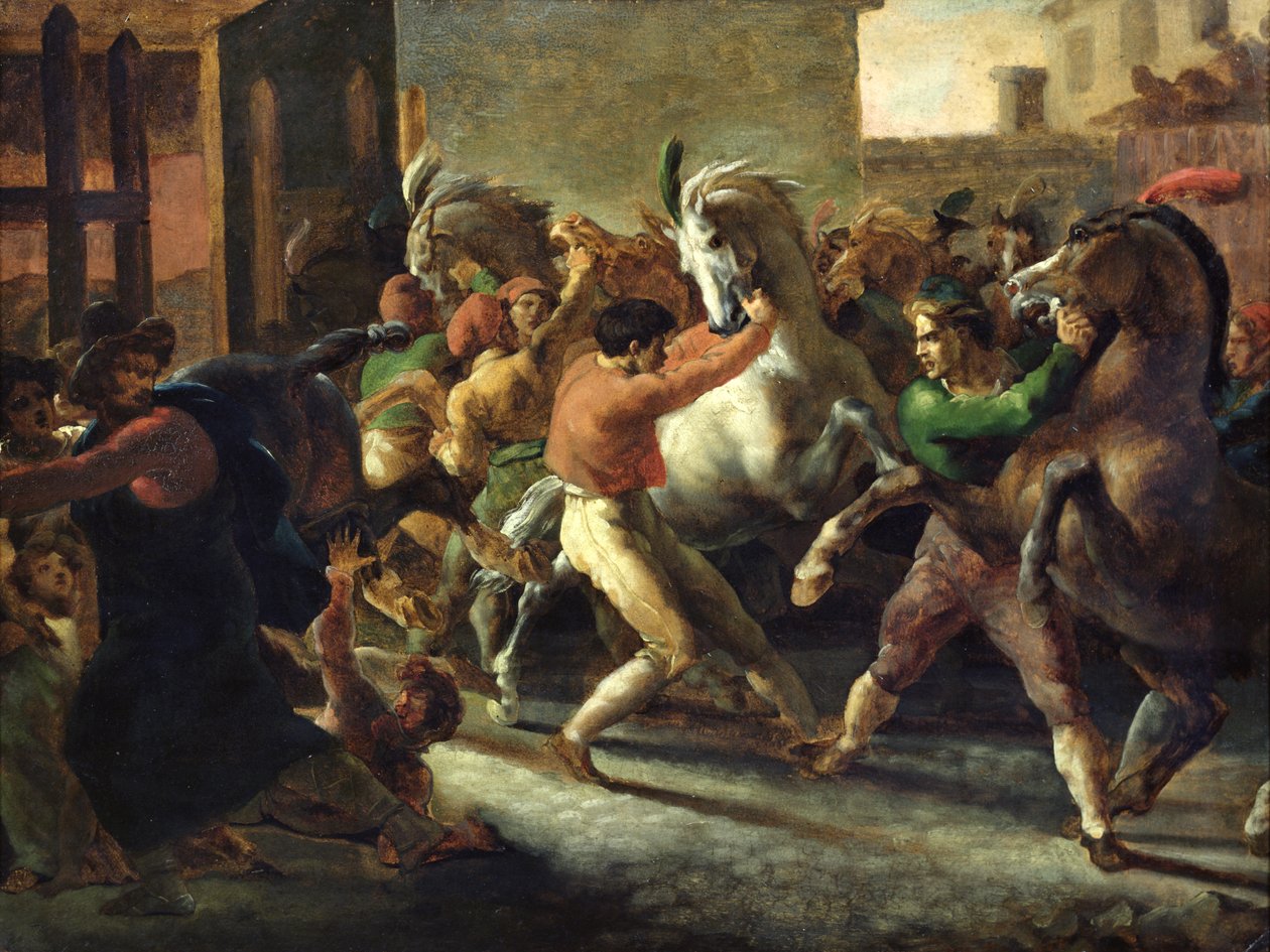 Studie voor de Race van de Barbaarse Paarden, 1817 door Theodore Gericault