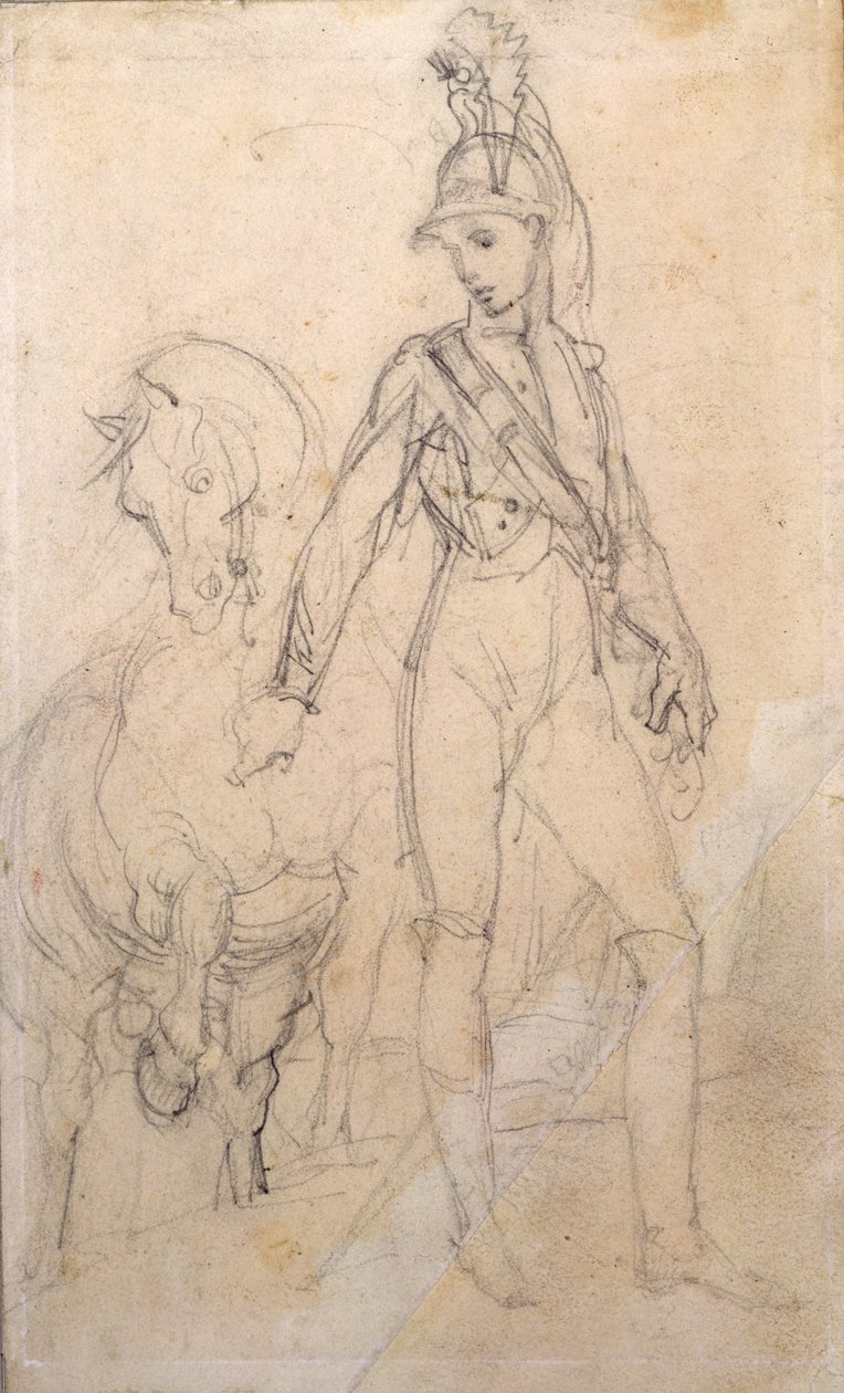 Studie van een dragonder en zijn paard door Theodore Gericault