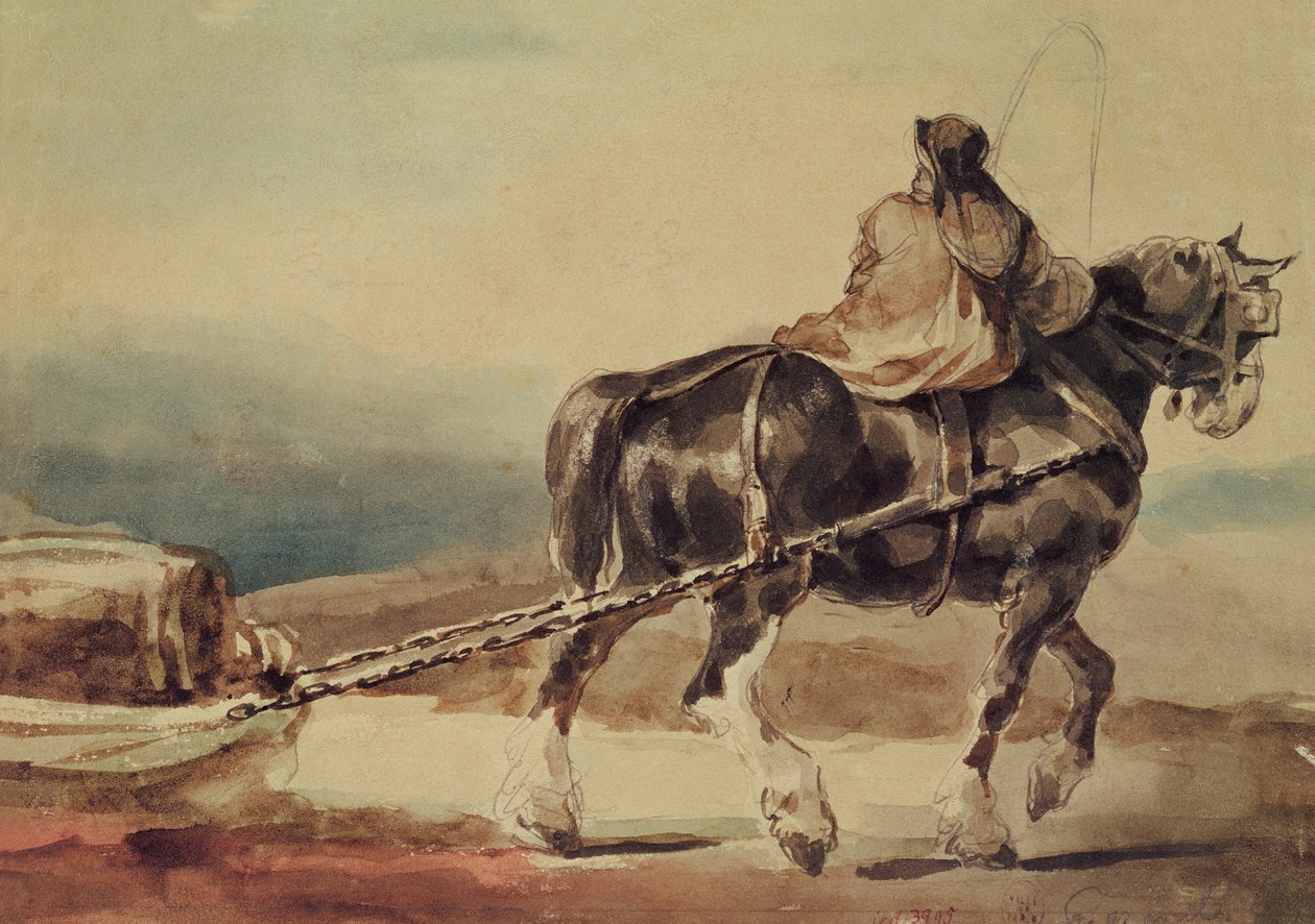 Het Barge Horse (potlood en aquarel op papier) door Theodore Gericault