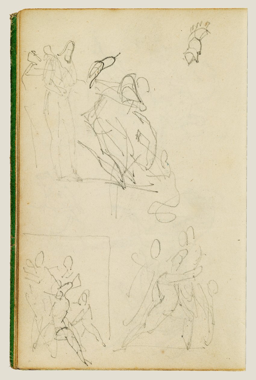 Drie compositorische studies van een figurengroep door Theodore Gericault