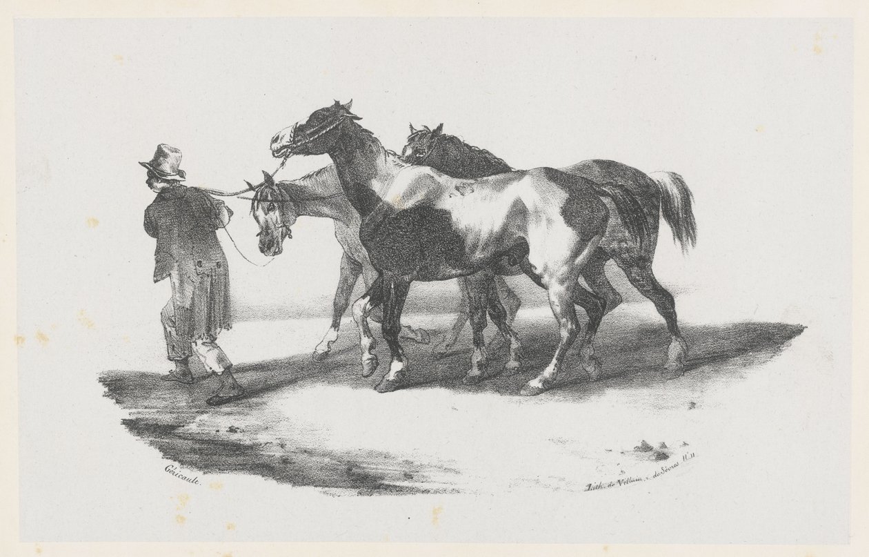 Drie paarden die naar het slachthuis worden geleid (Three Horses Being Led to the Slaughterhouse) door Theodore Gericault