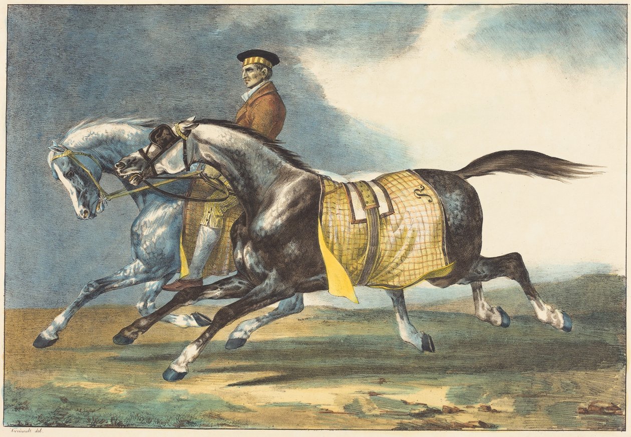 Twee appelschimmels tijdens het oefenen door Theodore Gericault