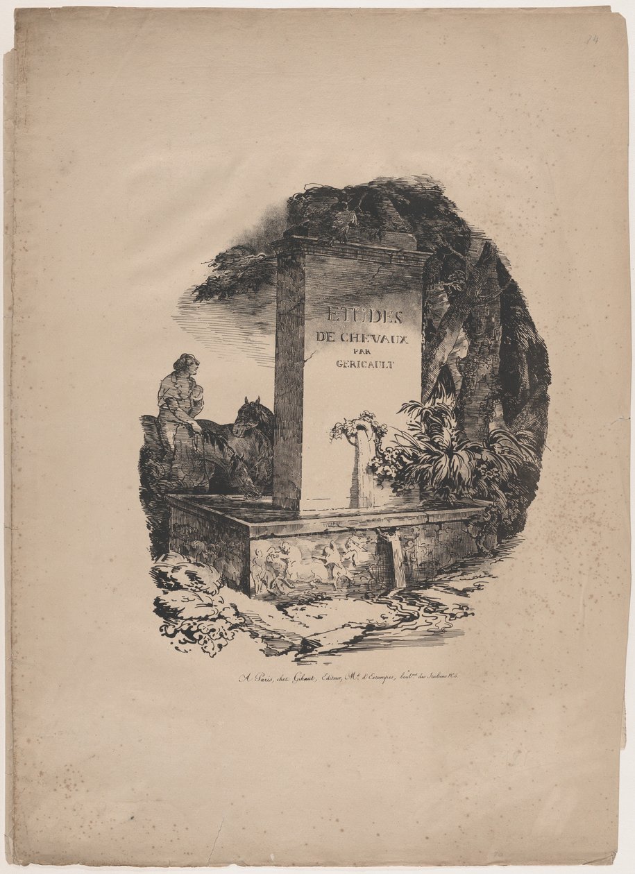 Waterbak, titelpagina van „Studies of Horses“ (Études de Chevaux) door Theodore Gericault