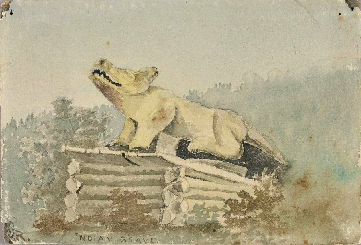 Indiaans graf. Wolf Totem boven Medicijnman Graf, Wrangell door Theodore J. Richardson