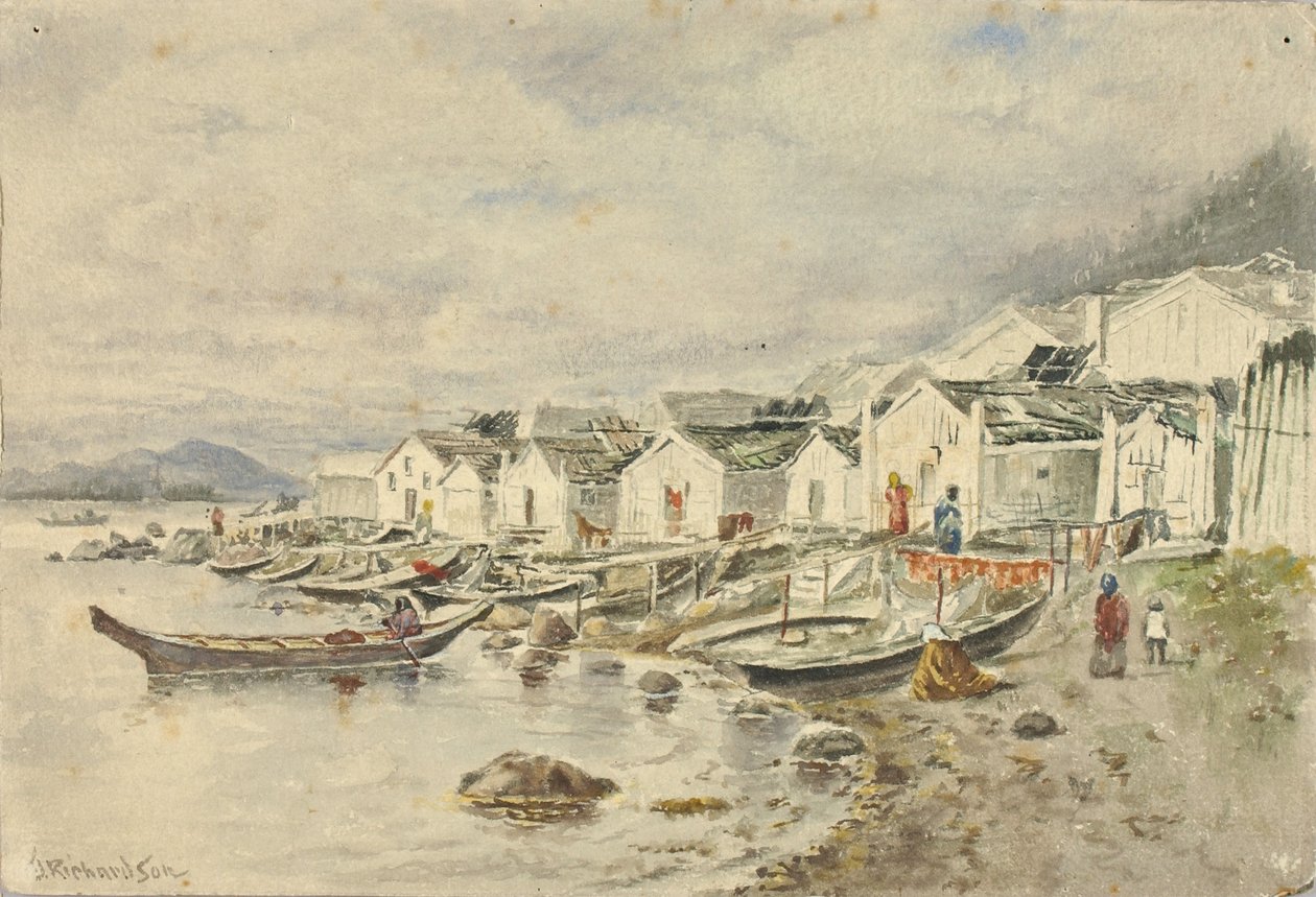 The Ranch Native Village, Sitka, 1884 door Theodore J. Richardson