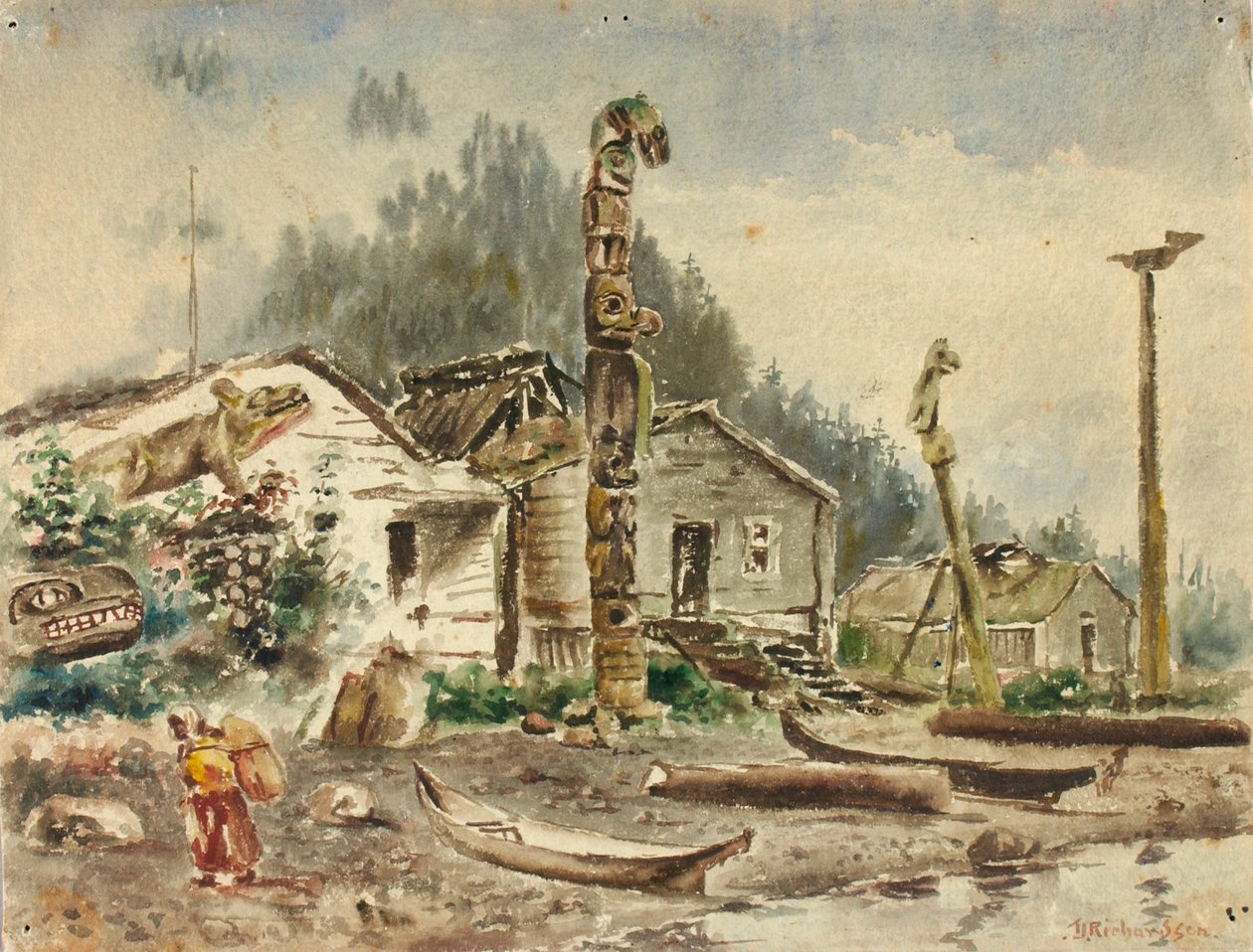 Uitzicht op Wrangell, Alaska, in 1884 door Theodore J. Richardson