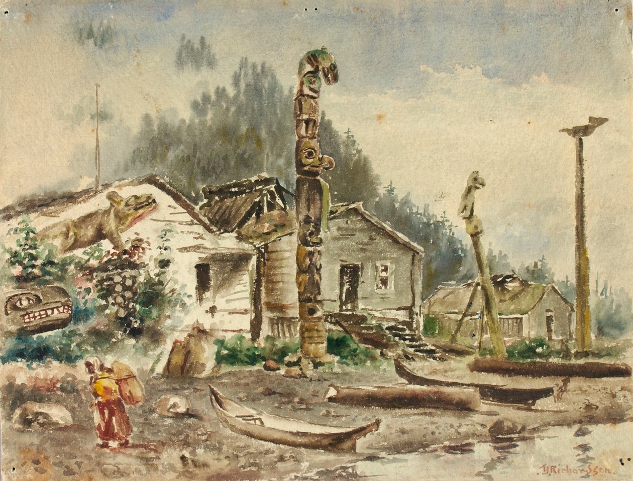 Gezicht op Wrangell, Alaska, in 1884 door Theodore J. Richardson