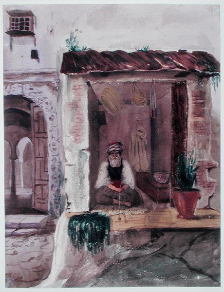 Een tabakswinkel, Algiers, ca. 1840 door Theodore Leblanc