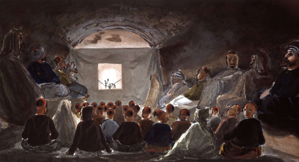 Poppenshow op een school in Algerije, ca. 1830 door Theodore Leblanc