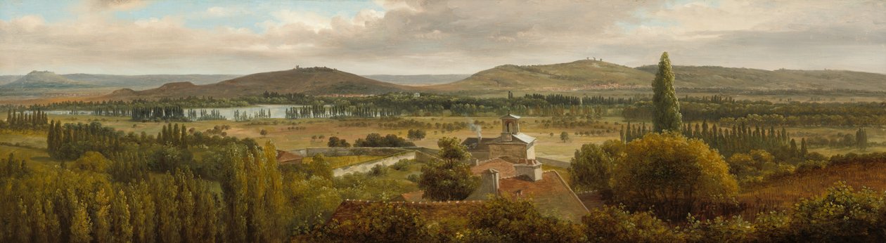 Panoramisch landschap bij de rivier de Moezel door Theodore Rousseau