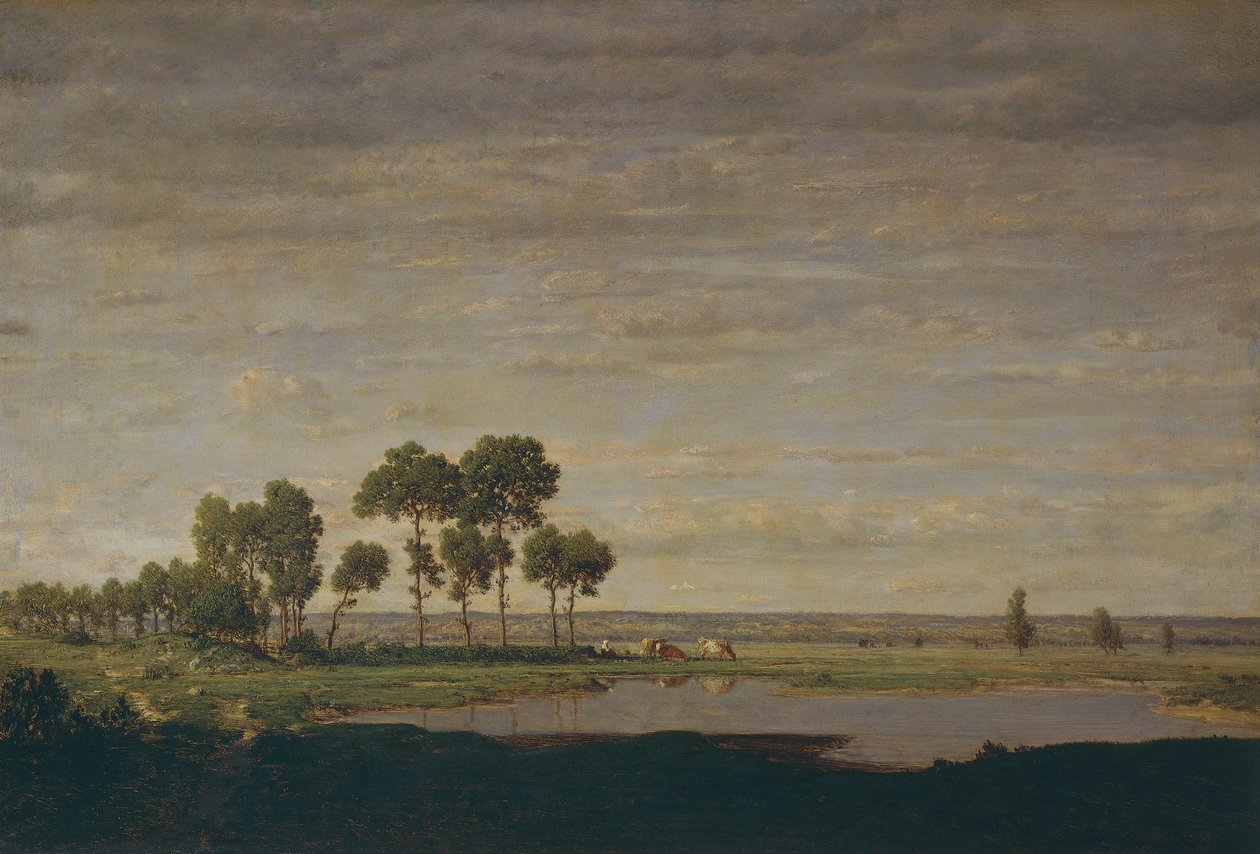 Lente, vijver door Theodore Rousseau