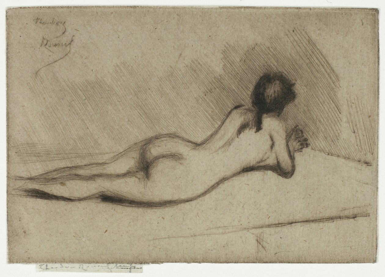 Studie van een naakt meisje liggend door Theodore Roussel