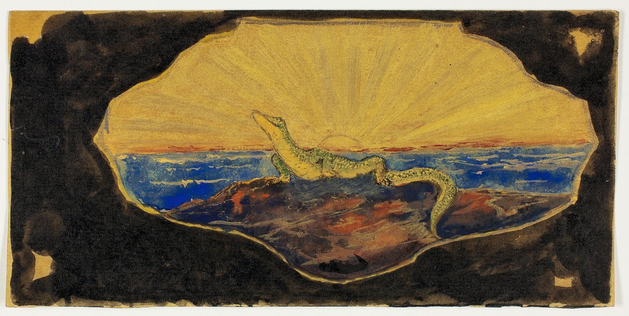 Ongenoemde tekening voor frame cartouche (salamander) door Theodore Roussel