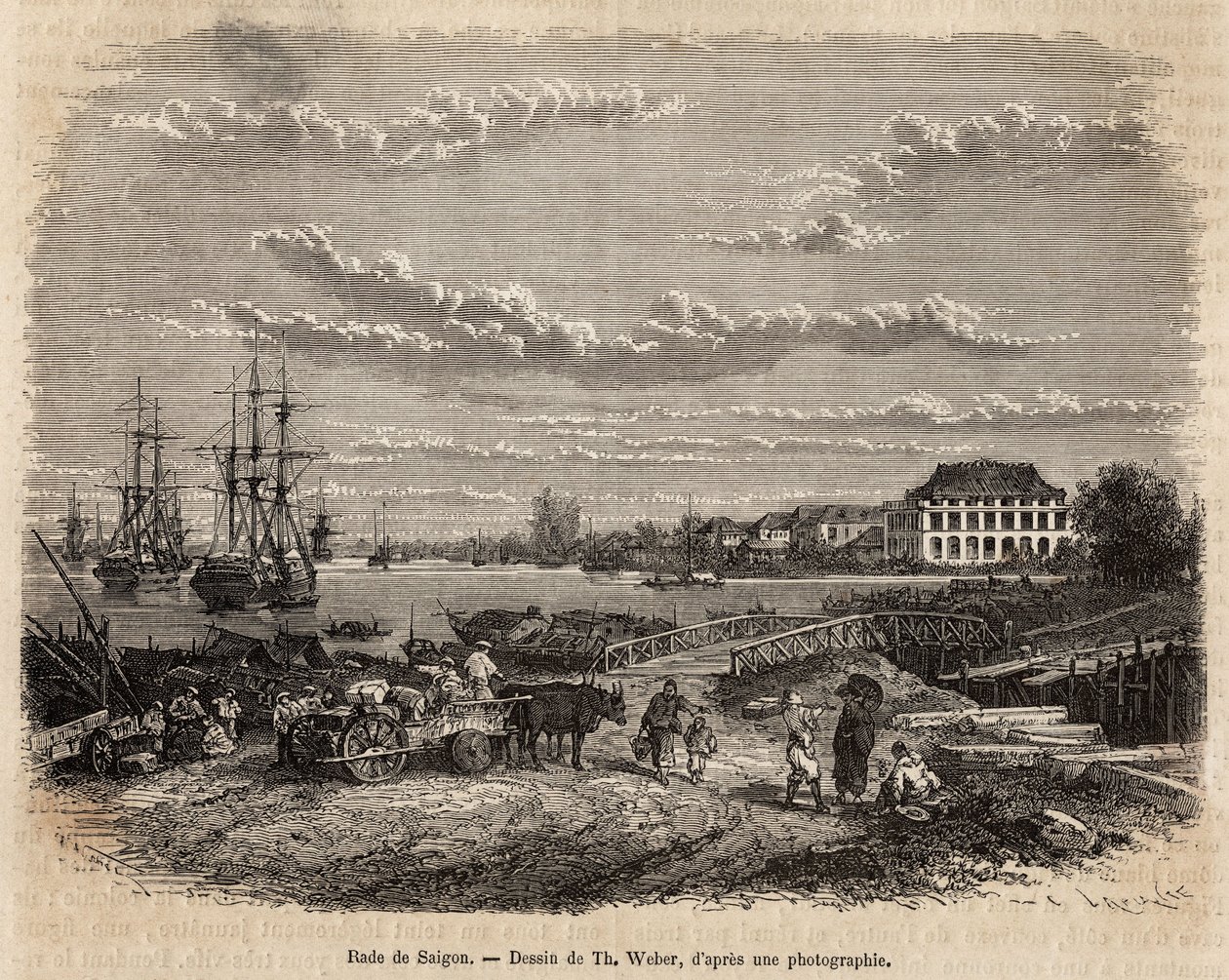 De rede van Saigon, gravure naar een tekening van T. Weber, ter illustratie van de reis naar Cochinchine, door dokter Morice, in 1872, gepubliceerd in 