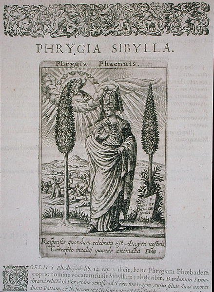 Phrygia Sibylla, kopie van illustratie uit De Divinationewet Magicis Praestigiis door Jean-Jacques Boissard door Theodore de (after) Bry