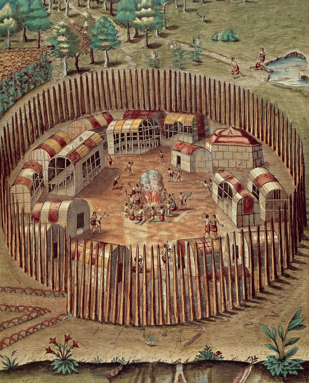 Inheems Amerikaans versterkt dorp in Virginia door Theodore de Bry