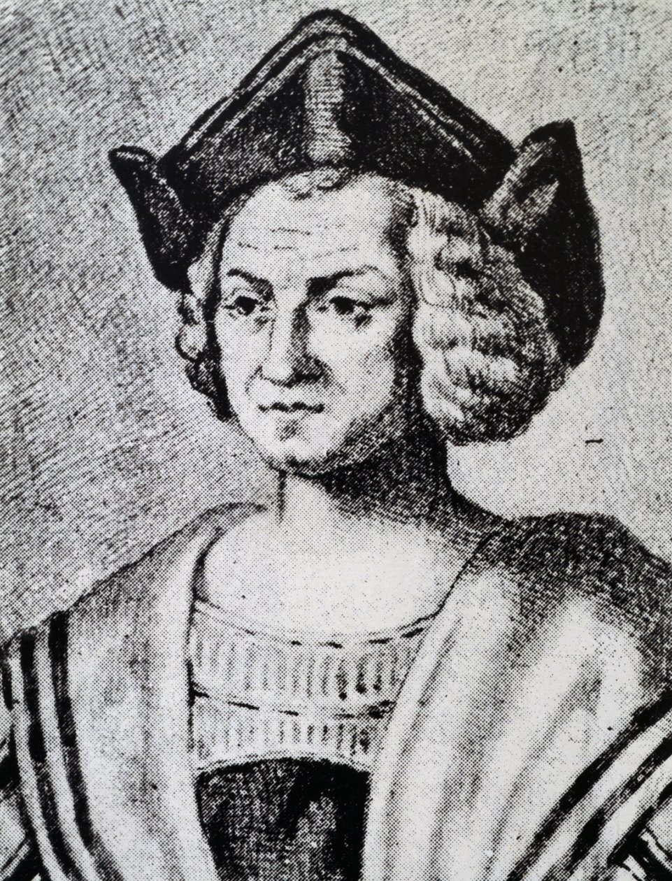 Portret van Christoffel Columbus, gravure door Theodore de Bry door Theodore de Bry