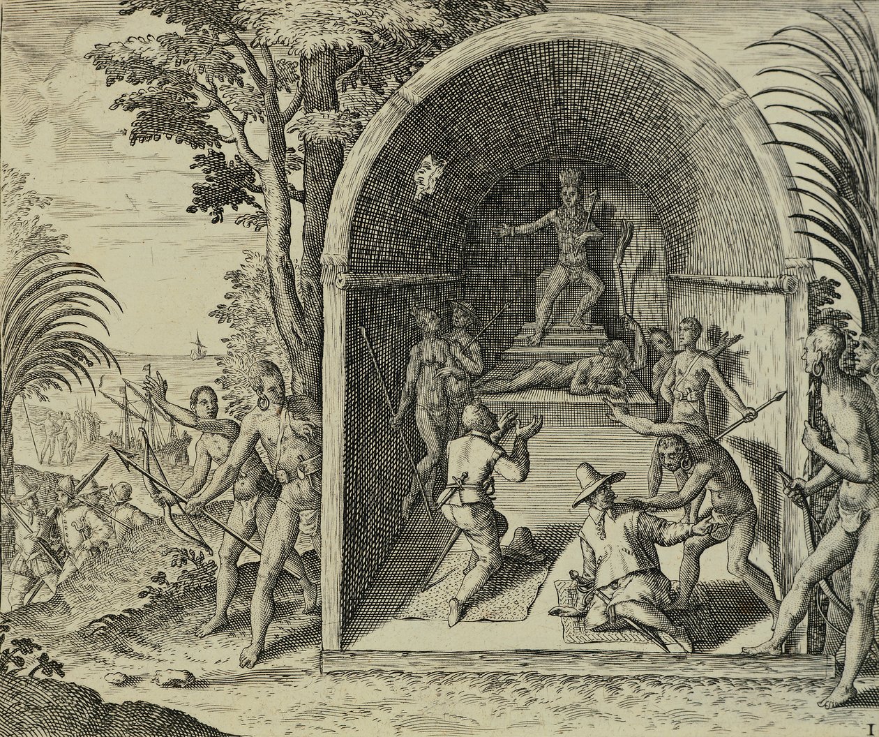 Portugese Navigators Aankomst in Ethiopië, Illustratie uit Indiae Orientalis door Theodore de Bry