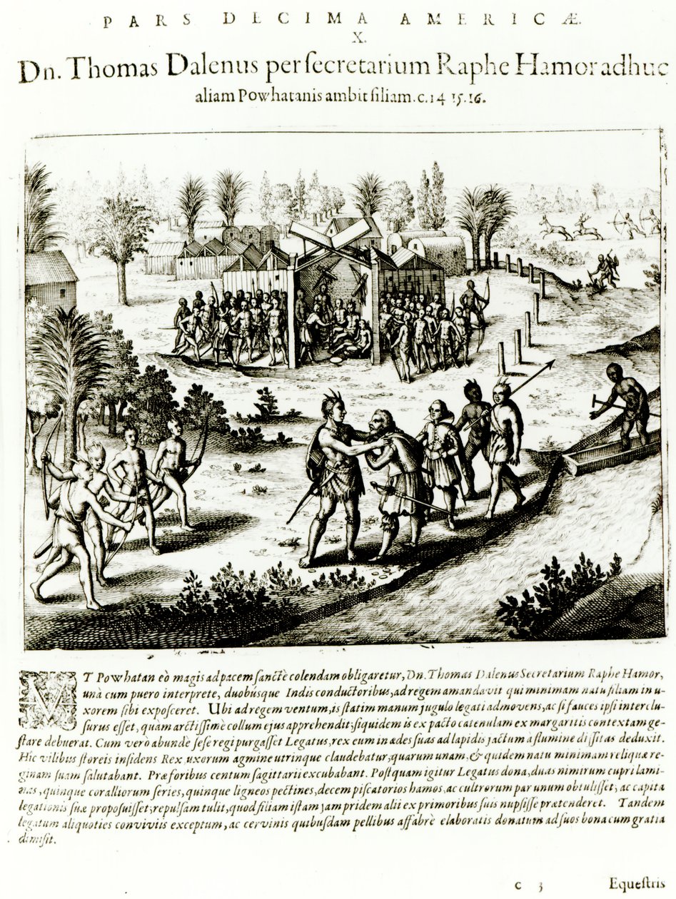 Ralph Hamor bezoekt Powhatan, 1619 door Theodore de Bry
