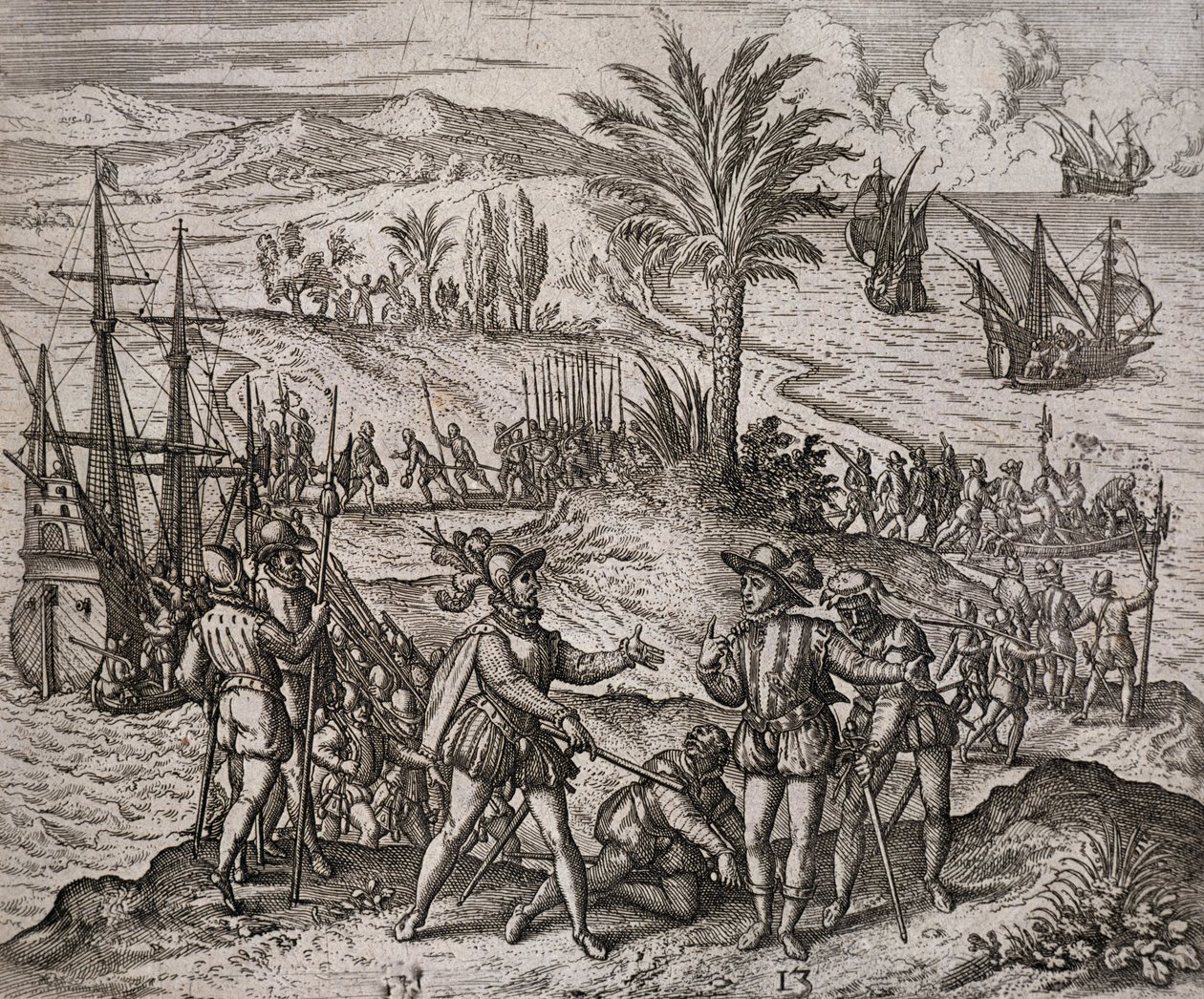 De arrestatie van Christoffel en Bartholomeus Columbus op bevel van Francisco de Bodadilla door Theodore de Bry