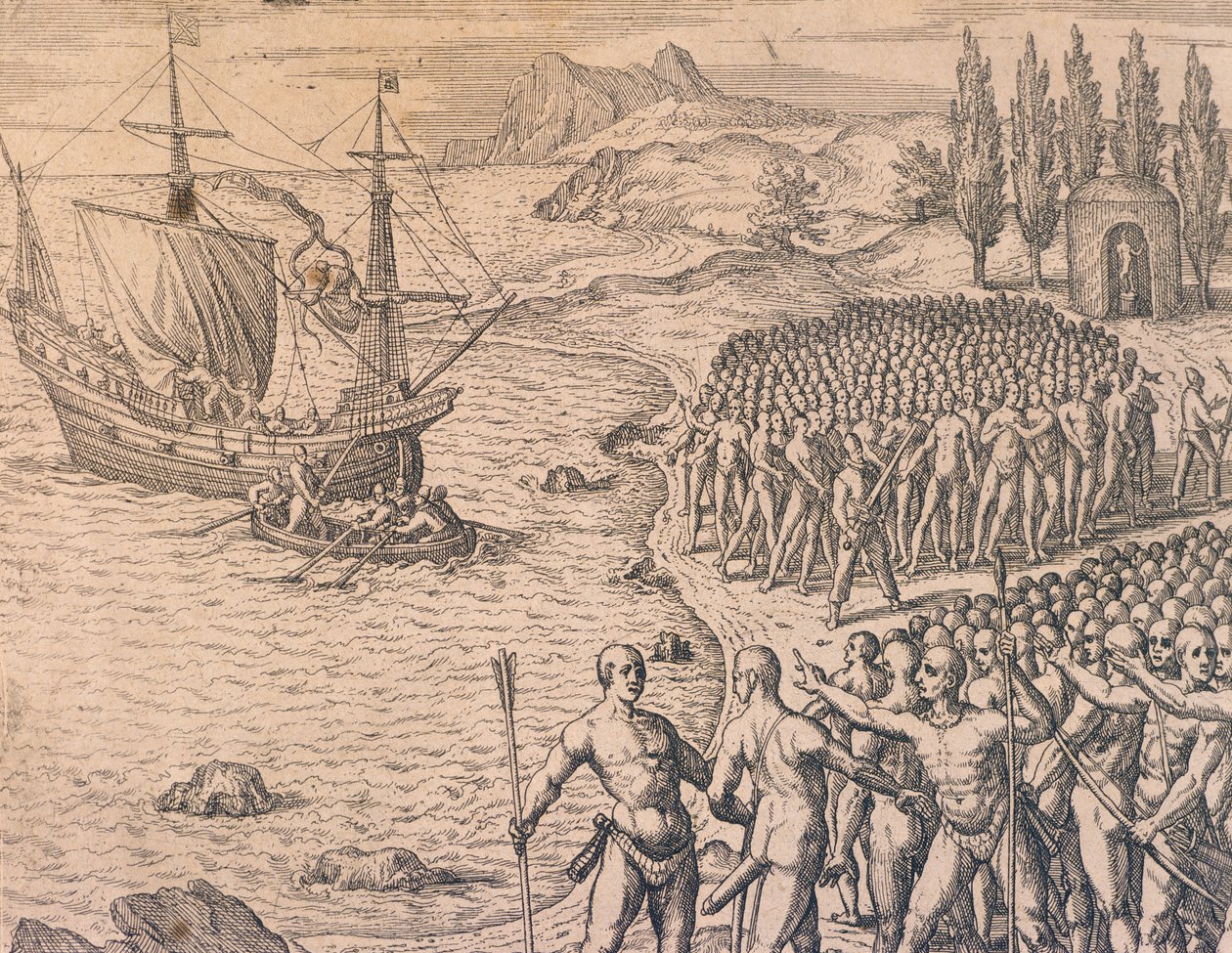 De aankomst van de Portugezen in Peru door Theodore de Bry