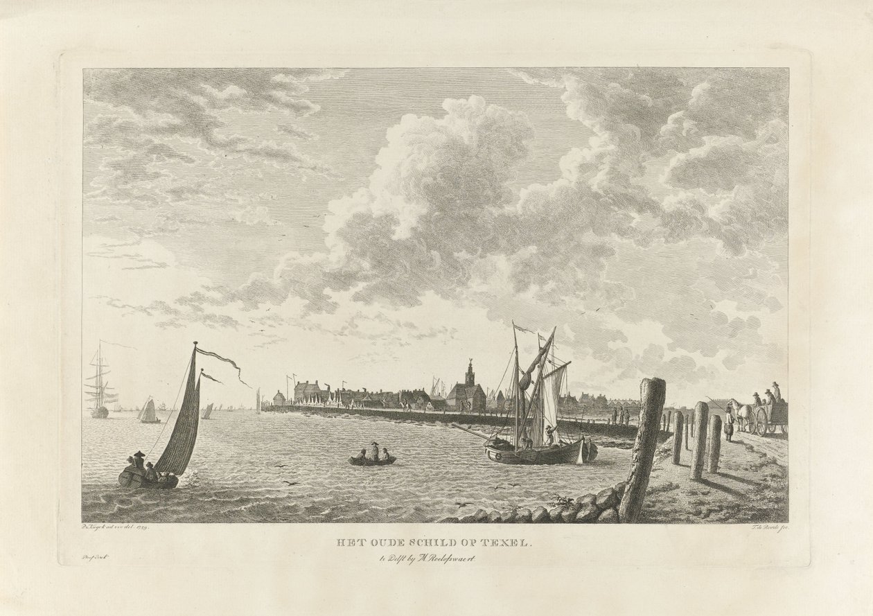 Gezicht op Oudeschild op Texel door Theodorus de Roode