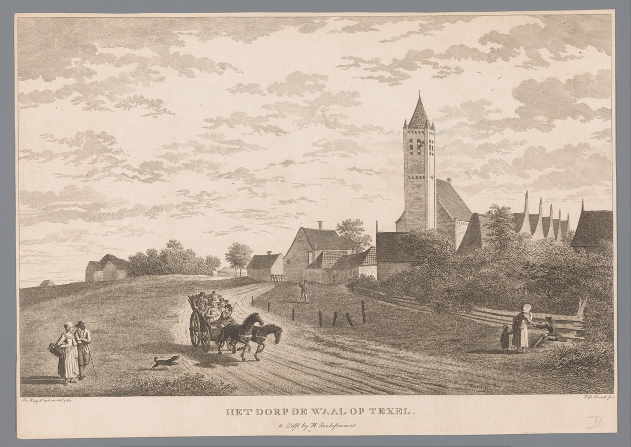Gezicht op het dorp De Waal te Texel door Theodorus de Roode