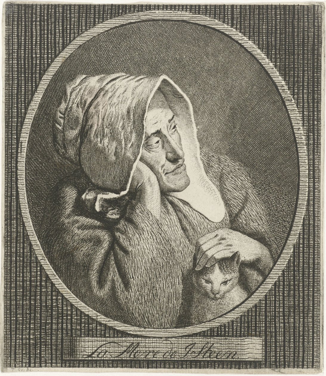 Oude vrouw met kat door Theodorus de Roode
