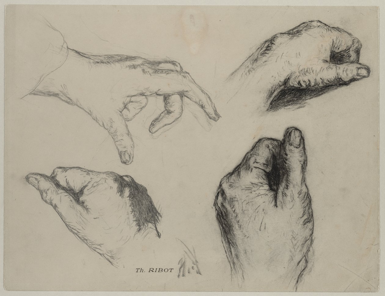 Studie van handen (recto) door Theodule Ribot