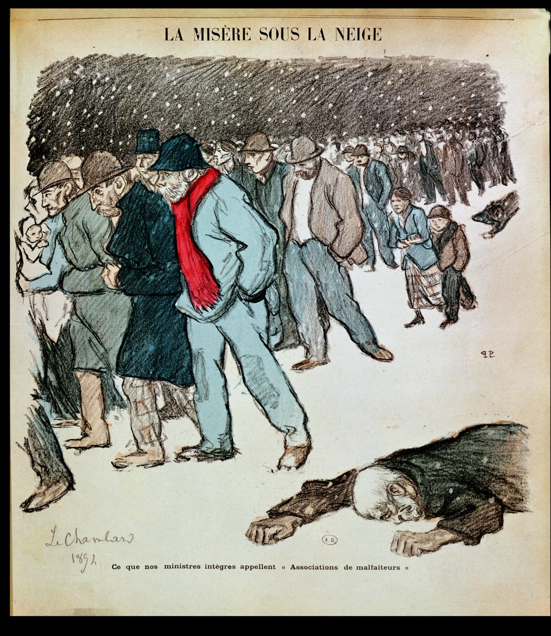 De ellende van arbeiders en werklozen in de sneeuw, illustratie uit 