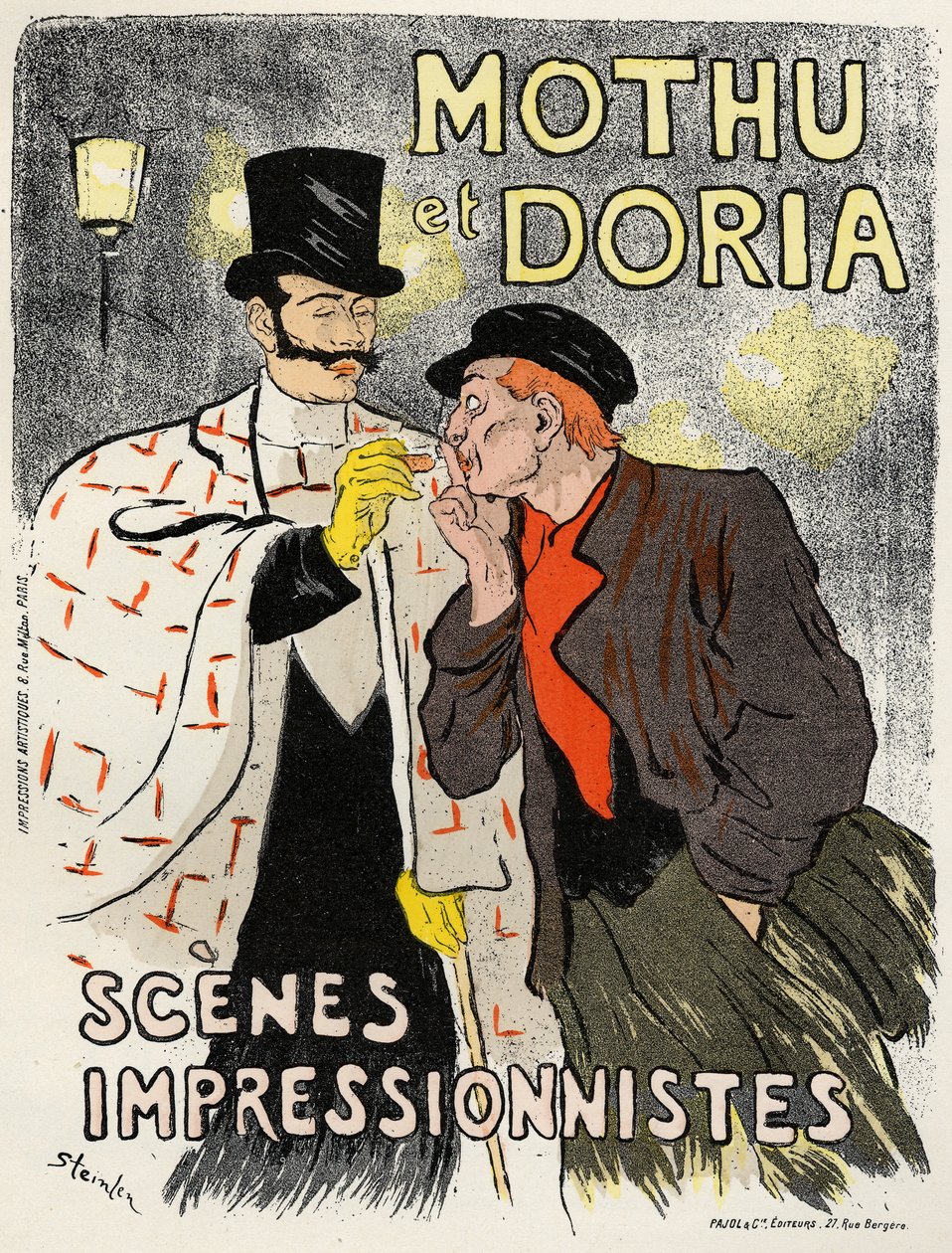 Kunst. Vermaak. De zangers Mothu en Doria. Poster door Steinlen, Frankrijk door Théophile Alexandre Steinlen
