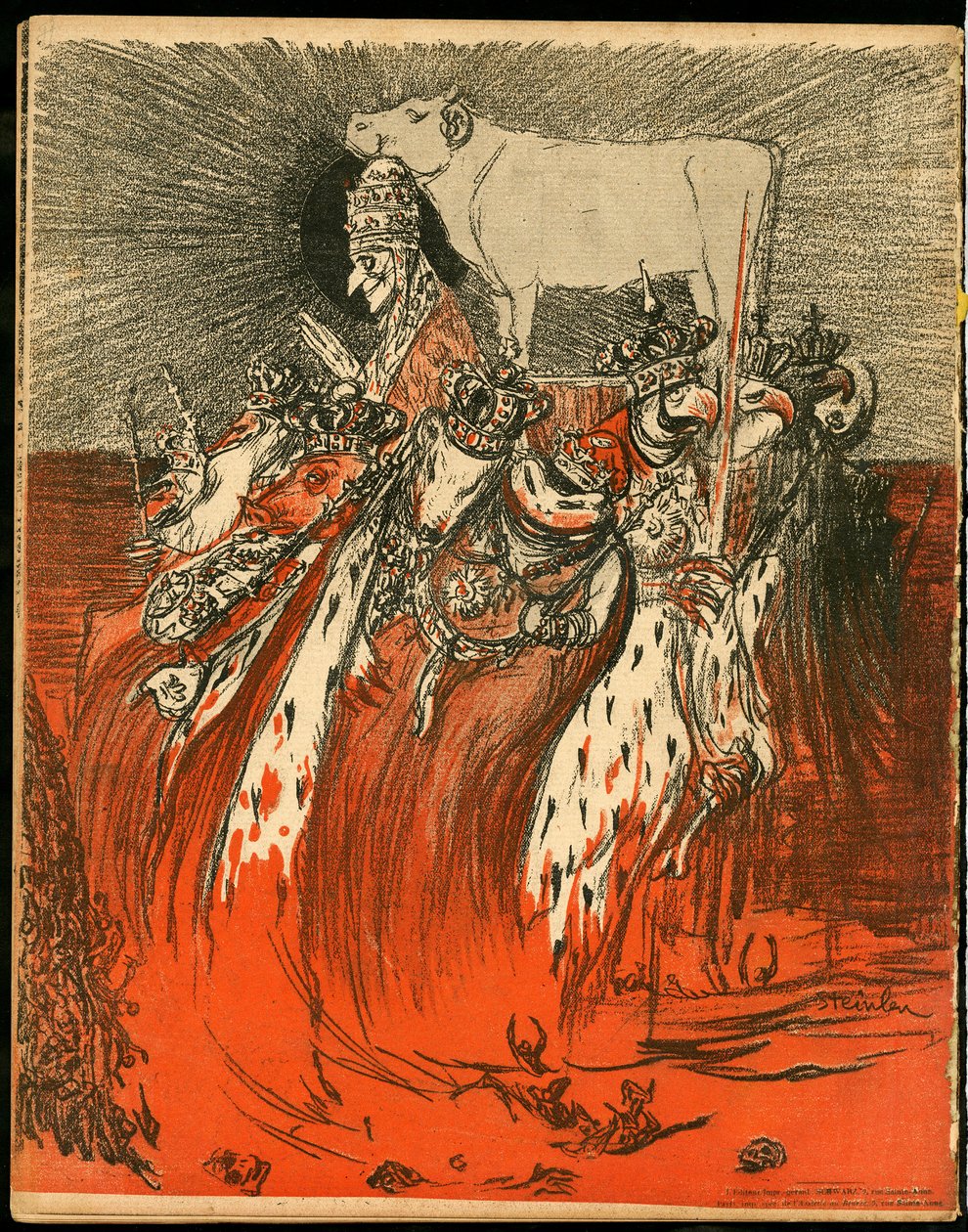 Het boterbord, nummer 47, satirisch in kleuren door Théophile Alexandre Steinlen