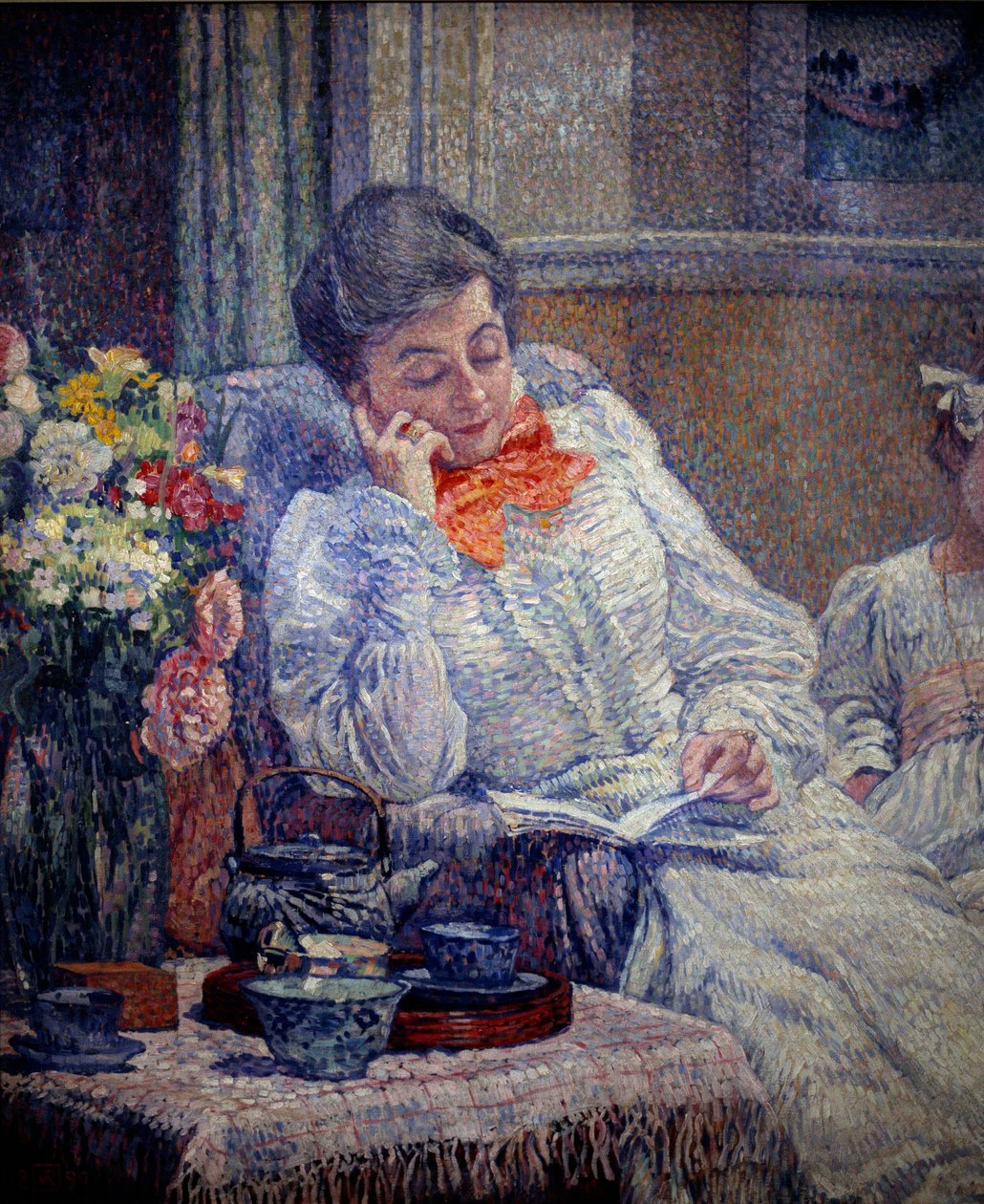 Belle epoque: Vrouw die leest door Théo van Rysselberghe