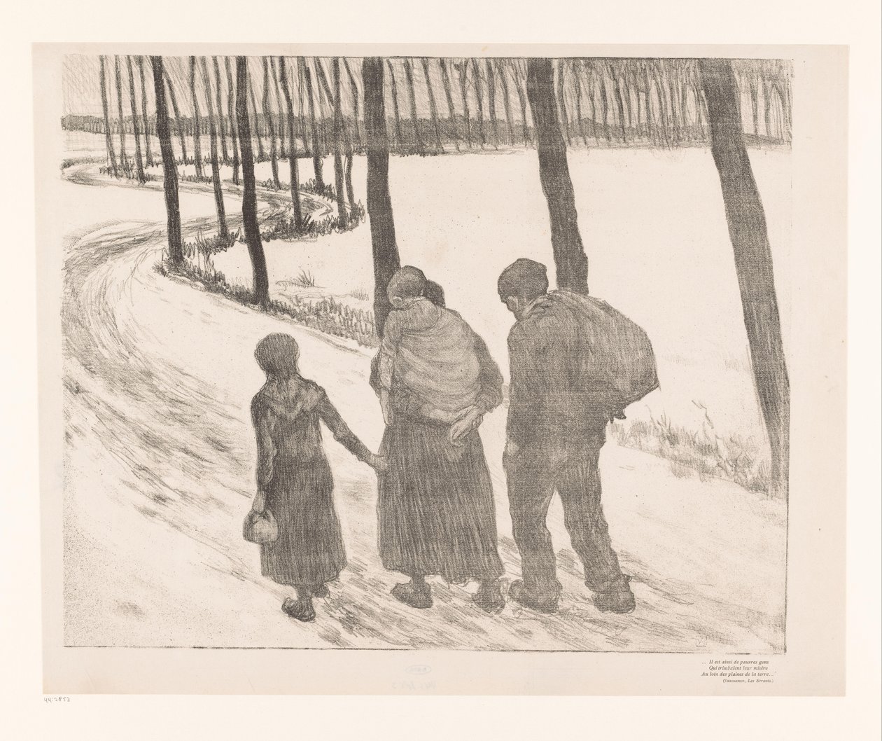 Man en vrouw met twee kinderen lopen over een landweg door Théo van Rysselberghe