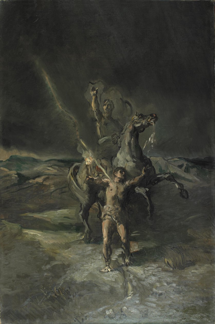 Romeinse keizer te paard en zijn slaaf getroffen door de bliksem door Théodore Chassériau