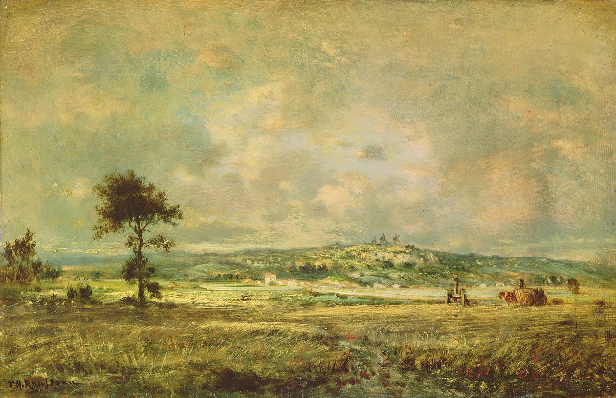 Effecten van een storm, uitzicht op de vlakte van Montmartre door Pierre Etienne Theodore Rousseau