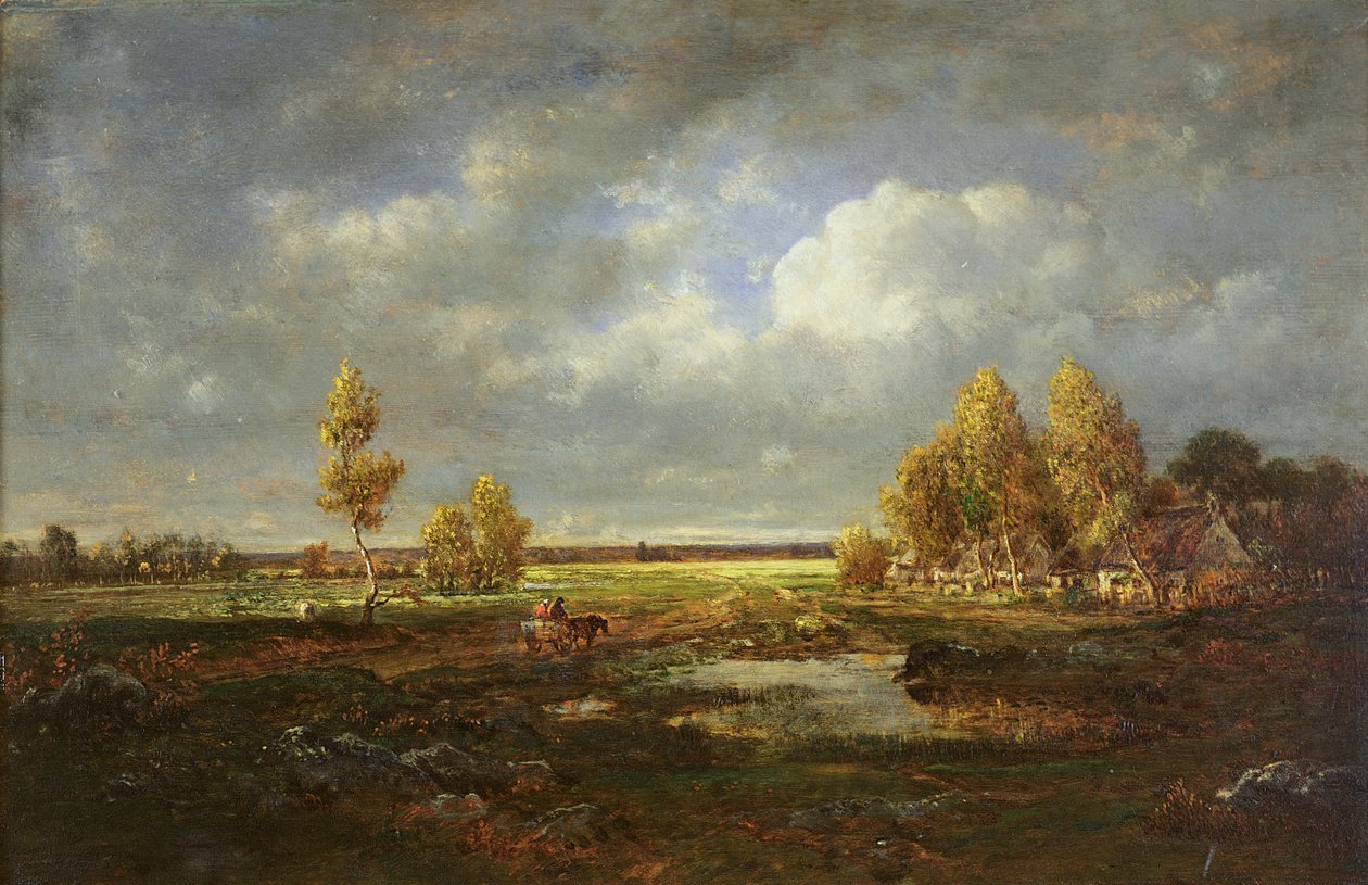 De Vijver bij de Weg, Boerderij in Le Berry, c.1845-48 door Pierre Etienne Theodore Rousseau
