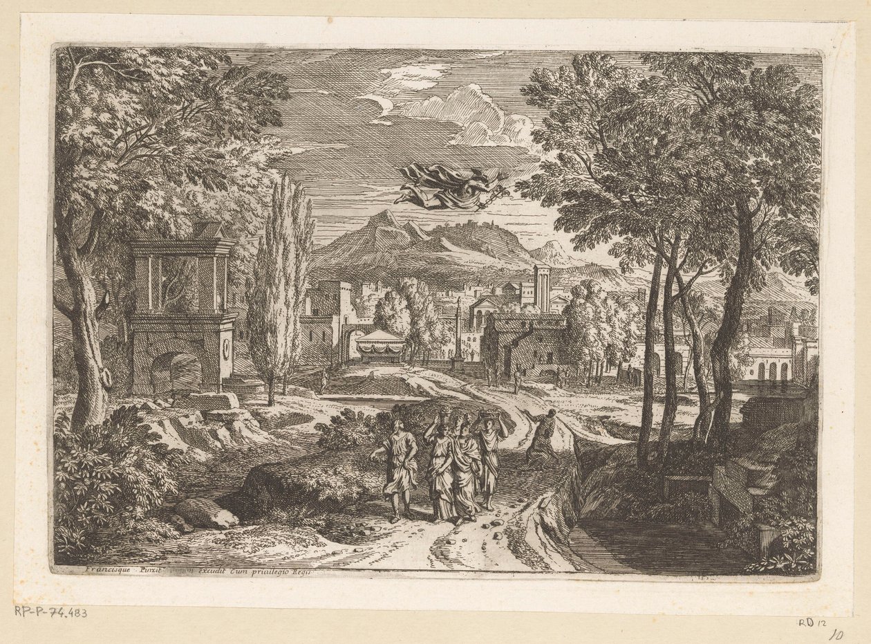 Arcadisch landschap met de dochters van Kekrops door Théodore