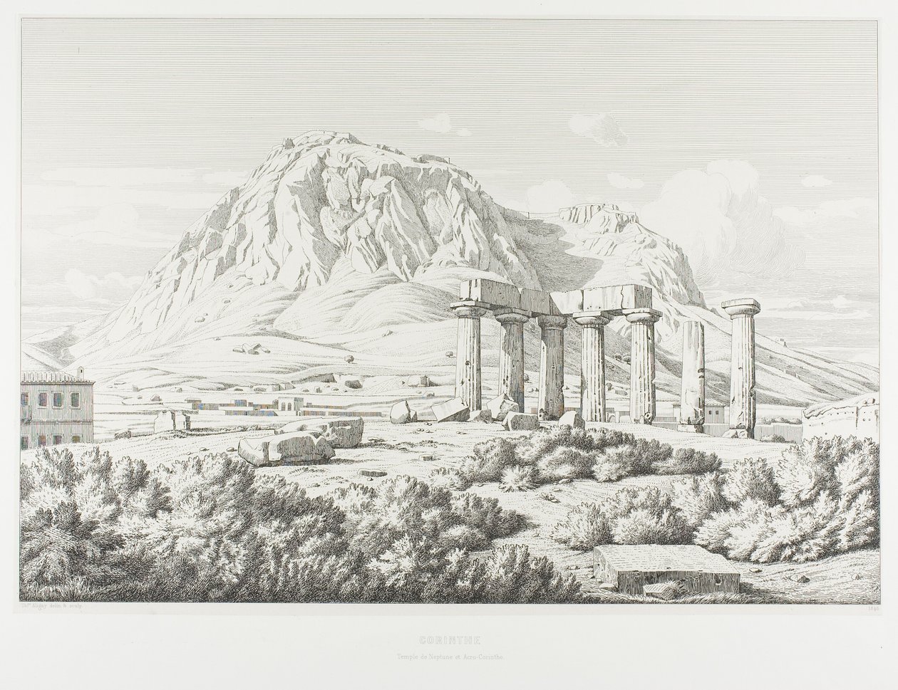 Korinthe: Tempel van Neptunus en het Acrocorint door Théodore Caruelle d