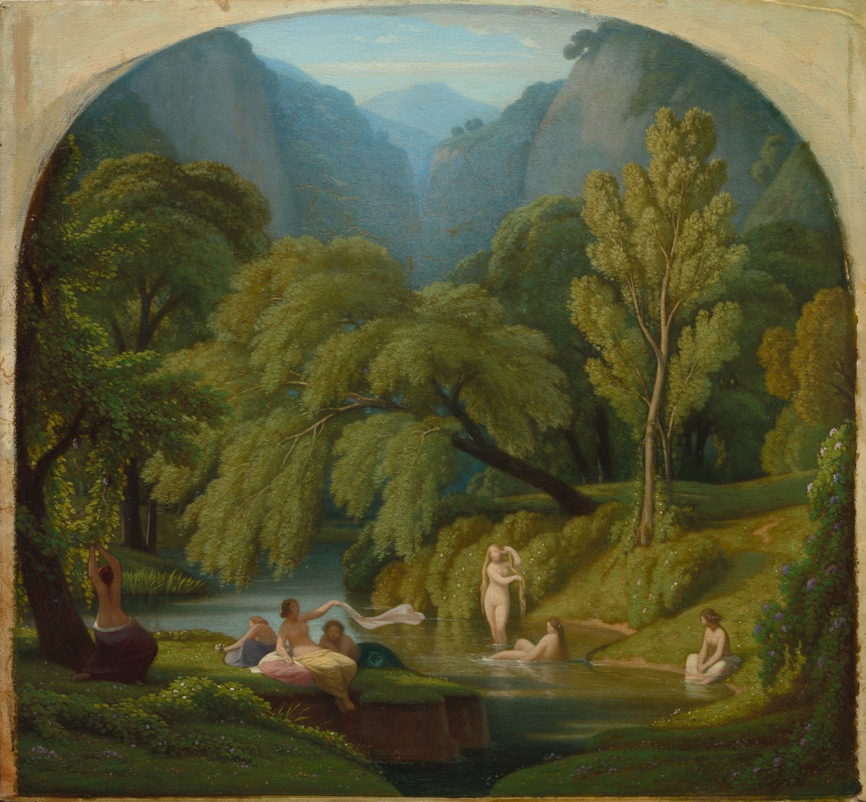 De Baders, Souvenir van de oevers van de Anio-rivier bij Tivoli, ca. 1860-61 door Théodore Caruelle d
